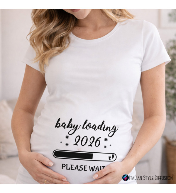 Maglietta Premaman “Baby Loading” con Anno Personalizzabile – 100% Cotone | XS–3XL