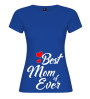 T-shirt premaman blu royal con scritta “Best Mom of Ever” e cuori rossi