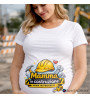 T-shirt premaman bianca “Mamma in costruzione” con casco e attrezzi, scritta Work in progress