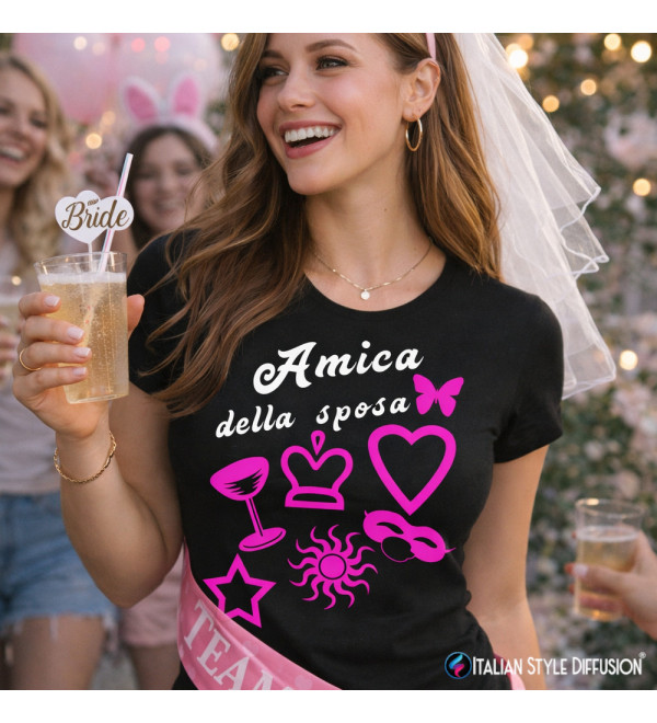 T-Shirt Donna Amica della Sposa Nera – Addio al Nubilato | Italian Style Diffusion® - colore nero - foto 1