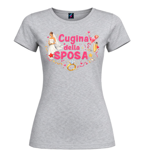 T-Shirt Donna Cugina della Sposa – Addio al Nubilato & Matrimonio | Italian Style Diffusion® - colore grigio - foto 2