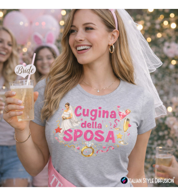 T-Shirt Donna Cugina della Sposa – Addio al Nubilato & Matrimonio | Italian Style Diffusion® - colore grigio - foto 1