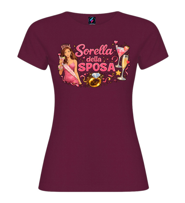 T-Shirt Donna Sorella della Sposa – Addio al Nubilato & Matrimonio | Italian Style Diffusion® - colore bordeaux - foto 2
