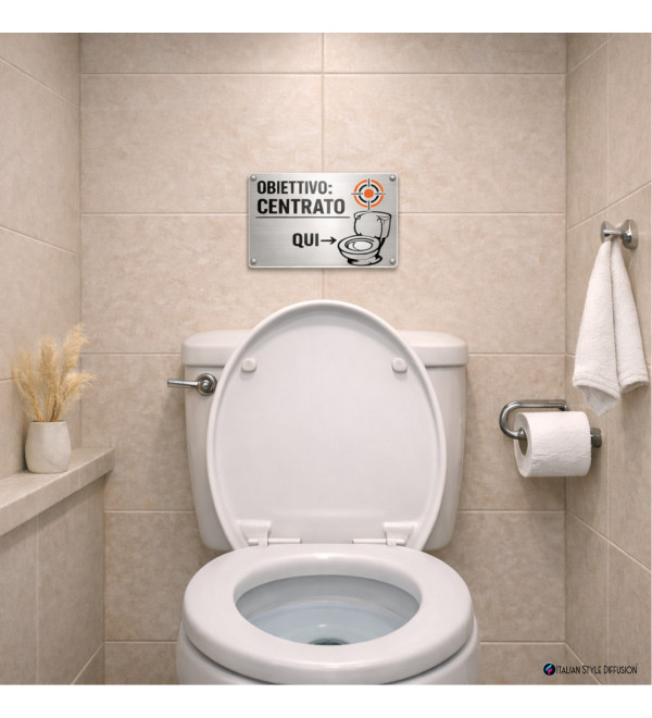 Targa Bagno Uomini 20x15 “Obiettivo: Centrato” – Alluminio Silver per Bar, Ristoranti e Locali WC 3