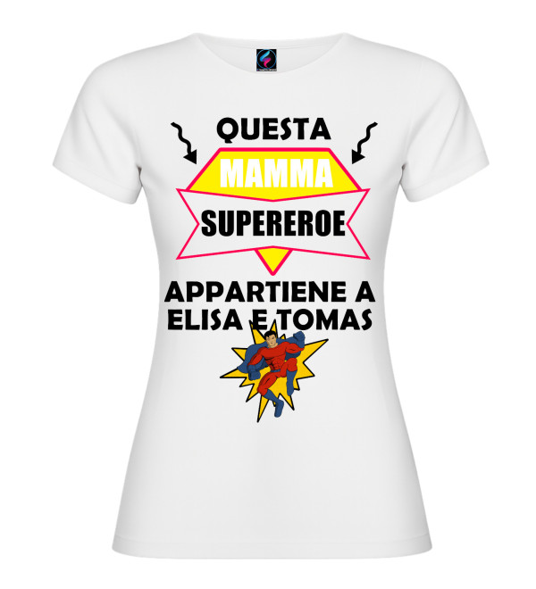 T-shirt “Mamma Supereroe” personalizzata con nomi | Idea regalo mamma