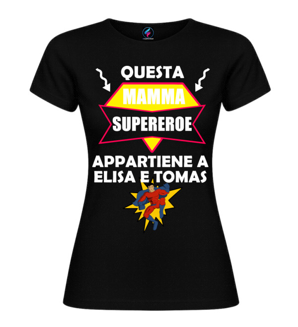 T-shirt “Mamma Supereroe” personalizzata con nomi | Idea regalo mamma