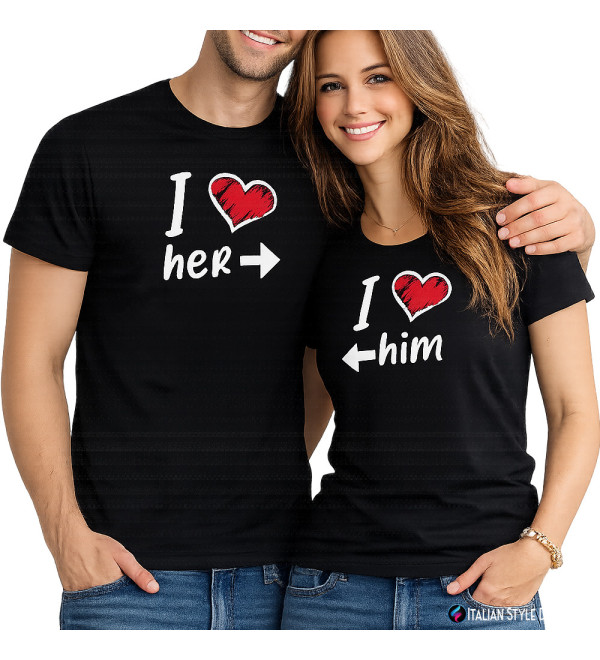 T-shirt coppia fidanzati “I Love Her / I Love Him” | Magliette coordinate