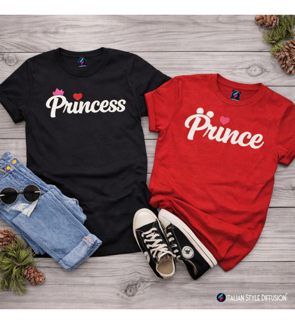 Magliette coppia Prince & Princess | T-shirt minimal coordinate lui e lei