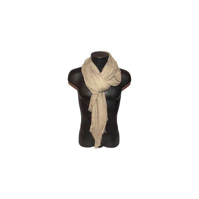 Pashmina sciarpa uomo donna scarf tinta unita stropicciata frange beige 1168