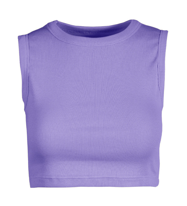 Crop top donna a costine con scritta personalizzata lilla