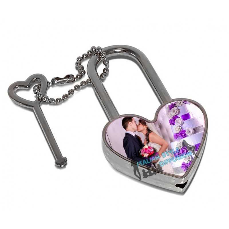 Bomboniera personalizzata lucchetto cuore con foto immagini testo per matrimonio battesimo cresima comunione