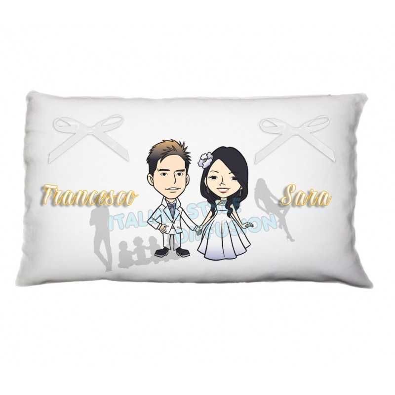 Cuscino nunziale portafedi rettangolare personalizzato bianco in raso stampa personalizzata matrimonio
