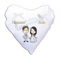 Cuscino nunziale portafedi a forma di cuore personalizzato bianco in raso matrimonio