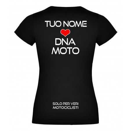 T-Shirt donna nero DNA MOTO personalizzata fronte e retro