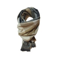 Sciarpa Pashmina Donna Uomo Unisex Frange Quadri Quadrotto Beige Grigio