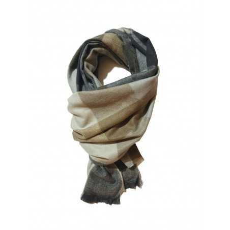 Sciarpa Pashmina Donna Uomo Unisex Frange Quadri Quadrotto Beige Grigio