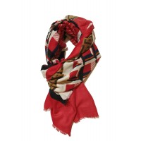 Sciarpa Pashmina Donna Uomo Unisex Fantasia Colorata Rosso Beige Bianco