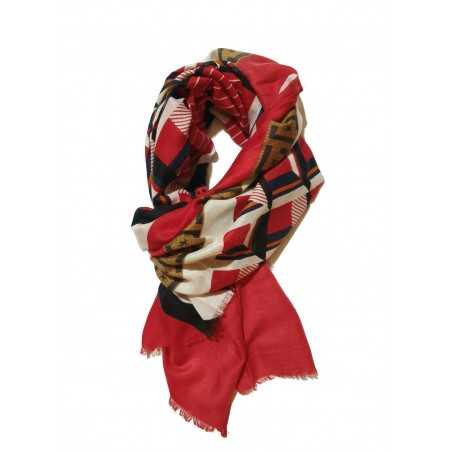 Sciarpa Pashmina Donna Uomo Unisex Fantasia Colorata Rosso Beige Bianco