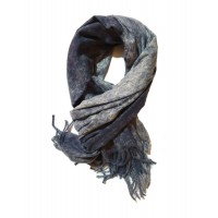 Sciarpa Pashmina Unisex Tinta Unita Slavata con Frange Blu