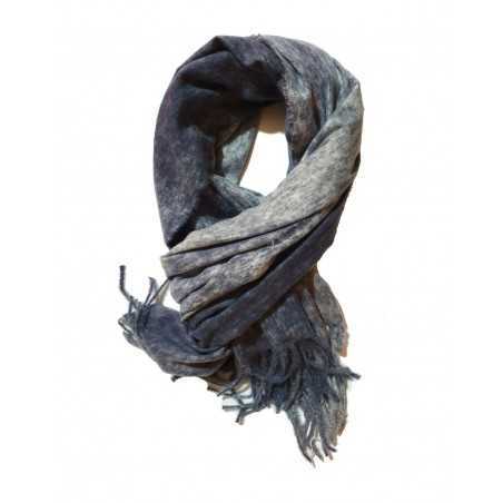 Sciarpa Pashmina Unisex Tinta Unita Slavata con Frange Blu