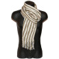 Pashmina sciarpa scarf uomo donna righe frange beige bianco 1096