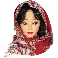 Pashmina sciarpa donna scarf frange tigrata rosso bianco giallo azzurro 1053