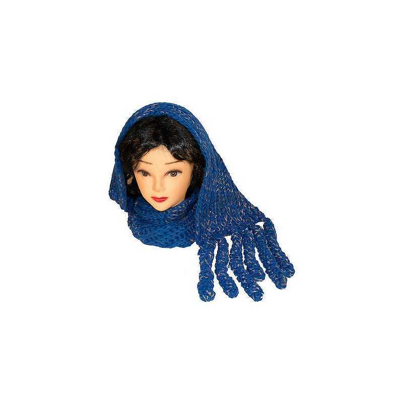 Pashmina sciarpa scarf donna lunga molla molle bluette blu azzurro pon pon 1067