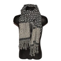 Pashmina sciarpa scarf uomo donna righe frange bianco nero viscosa