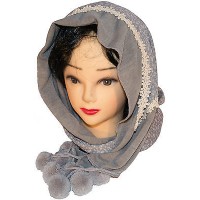 Pashmina sciarpa scarf uomo donna pon pon inserto in fantasia grigio s