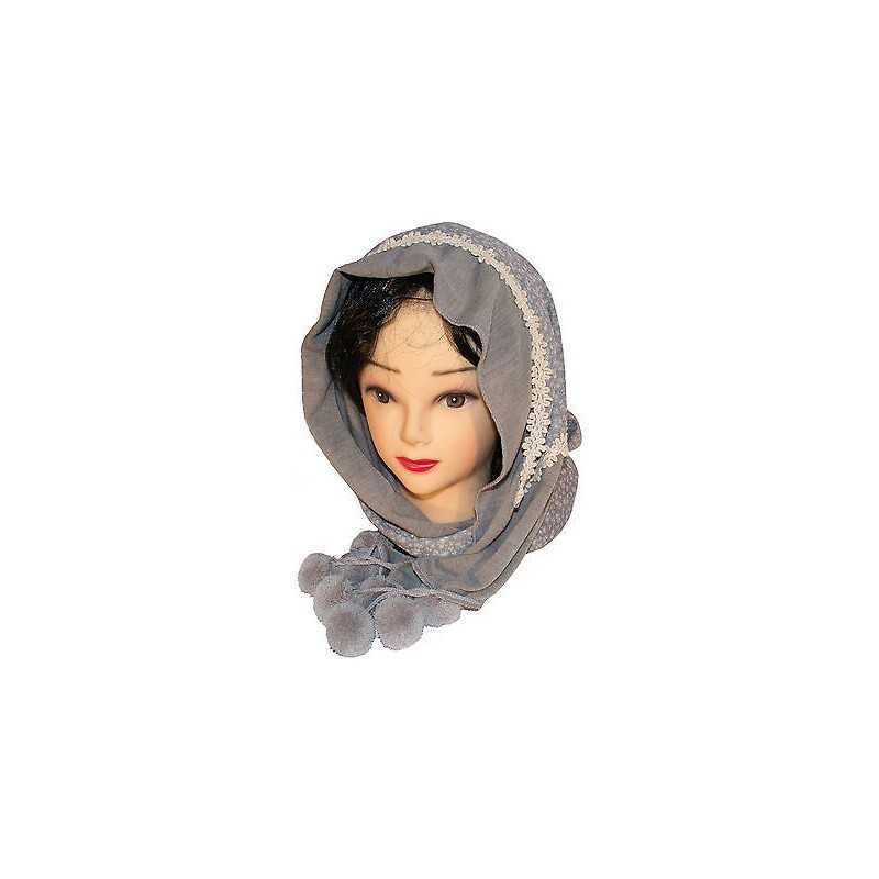 Pashmina sciarpa scarf uomo donna pon pon inserto in fantasia grigio s