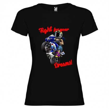 T-SHIRT PERSONALIZZATA PURO COTONE MOTO FIGHT FOR YOUR DREAMS COLORE NERO T-SHIRT PERSONALIZZATA PURO COTONE MOTO FIGHT FOR YOUR DREAMS COLORE NERO