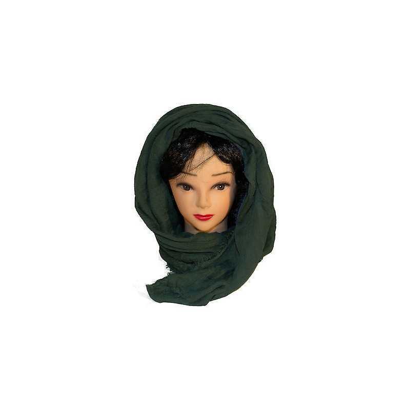 Pashmina sciarpa uomo donna tinta unita frange stropicciata verde scuro 1131