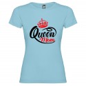 T-SHIRT PERSONALIZZATA PURO COTONE QUEEN MOM DONNA COLORE AZZURRO