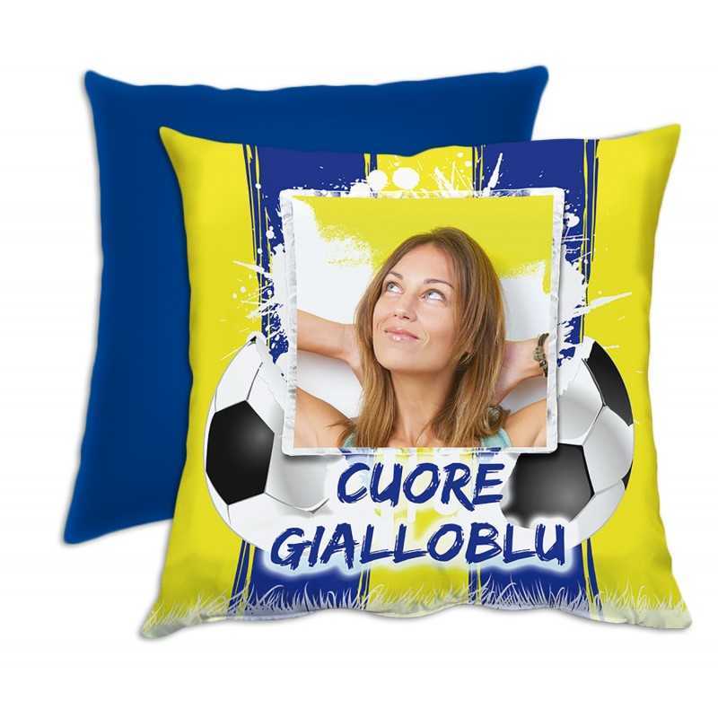 Cuscino Cuore Giallo Blu Personalizzato Calcio Sport