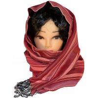 Pashmina sciarpa stola scarf donna frange righe grigio bianco rosa fucsia 1142
