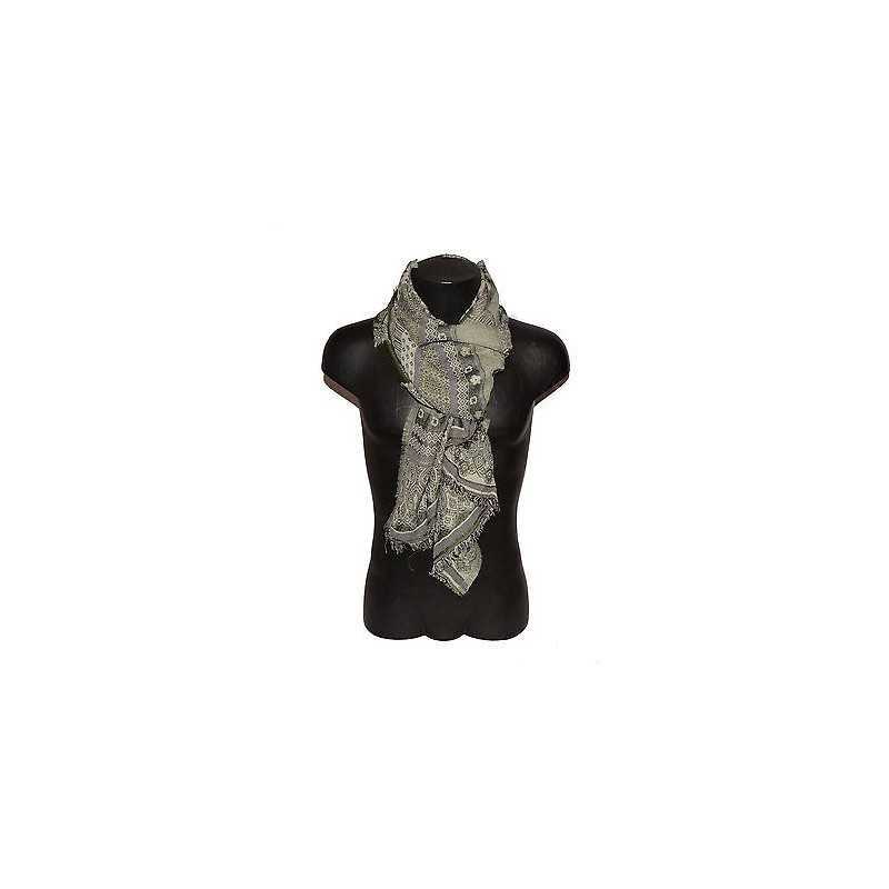 Pashmina sciarpa scarf uomo donna righe frange grigio bianco cotone viscosa