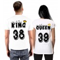 T-SHIRT DI COPPIA STAMPA SU RETRO QUEEN E KING E NUMERO COLORE BIANCO