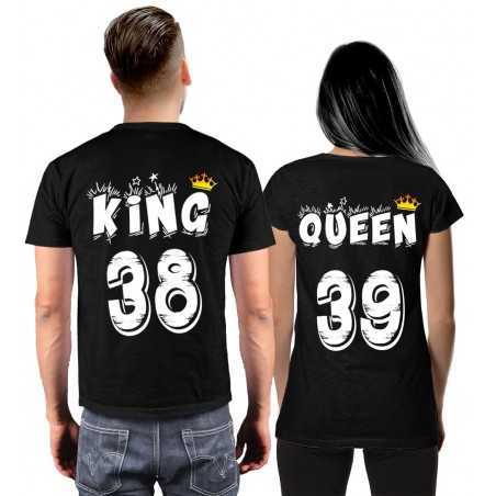 T-shirt di Coppia Stampa su Retro Queen e King e Numero