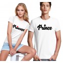 T-SHIRT DI COPPIA STAMPA PRINCESS E PRINCE UOMO DONNA COLORE BIANCO
