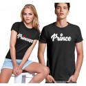 T-SHIRT DI COPPIA STAMPA PRINCESS E PRINCE UOMO DONNA COLORE NERO