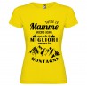 T-shirt personalizzata con scritta tutte le mamme nascono uguali ma solo le migliori amano la montagna colore giallo