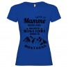 T-shirt personalizzata con scritta tutte le mamme nascono uguali ma solo le migliori amano la montagna colore blu royal