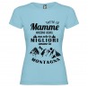 T-shirt personalizzata con scritta tutte le mamme nascono uguali ma solo le migliori amano la montagna colore azzurro