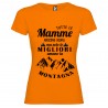 T-shirt personalizzata con scritta tutte le mamme nascono uguali ma solo le migliori amano la montagna colore arancio