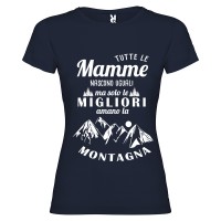T-shirt personalizzata con scritta tutte le mamme nascono uguali ma solo le migliori amano la montagna colore blu navy