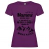 T-shirt personalizzata con scritta tutte le mamme nascono uguali ma solo le migliori amano la montagna colore viola