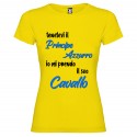T-shirt personalizzata con scritta tenetevi il principe azzurro io mi prendo il suo cavallo colore giallo