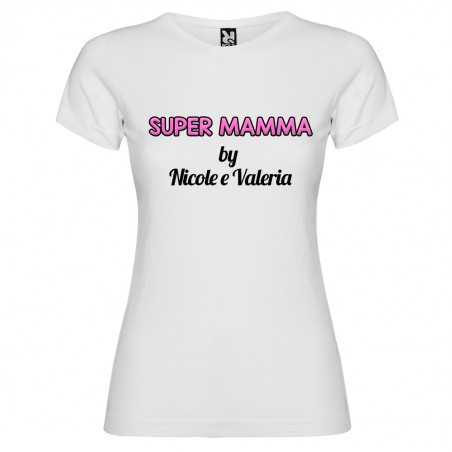 T-shirt personalizzata con scritta super mamma by colore bianco