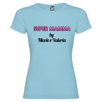 T-shirt personalizzata con scritta super mamma by colore azzurro