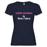 T-shirt personalizzata con scritta super mamma by colore blu navy